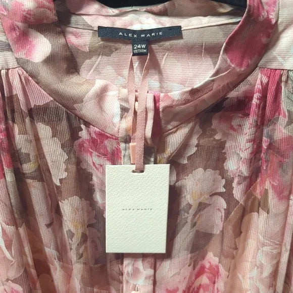 Alex Marie Lana Floral Print Long Puffed Sleeve Mock Neck Tiered Hem Dress